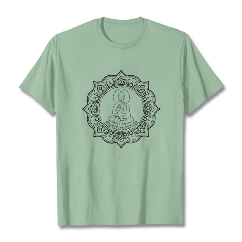 Buddha Stones Buddha Meditating In Lotus Position Pattern Tee T-shirt - PaleGreen - 2XL - image 15