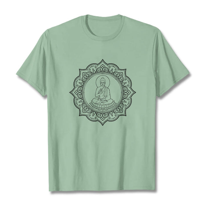 Buddha Stones Buddha Meditating In Lotus Position Pattern Tee T-shirt - PaleGreen - 2XL - image 15