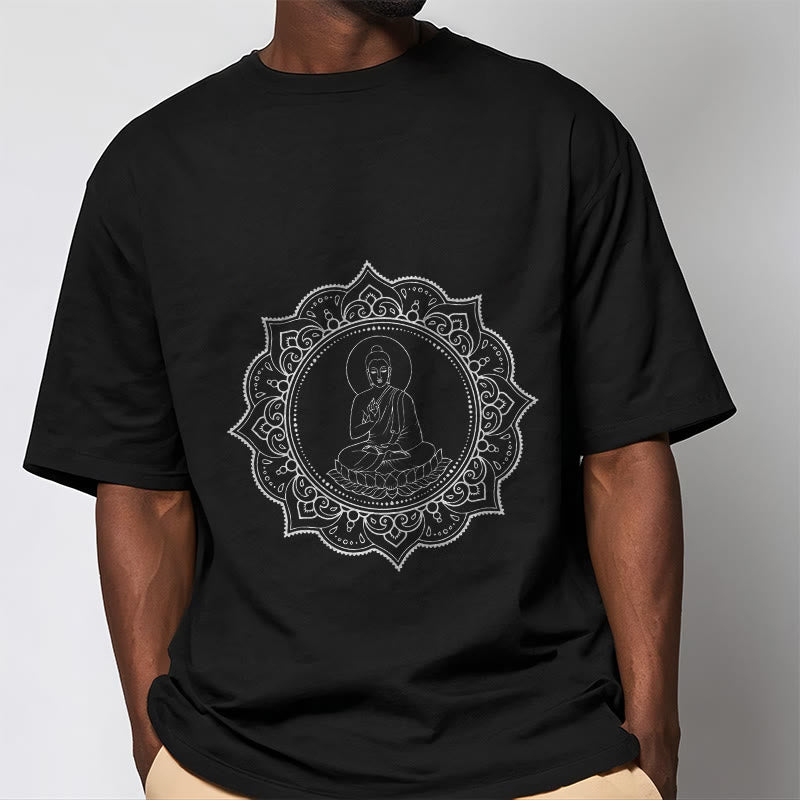 Buddha Stones Buddha Meditating In Lotus Position Pattern Tee T-shirt - image 5