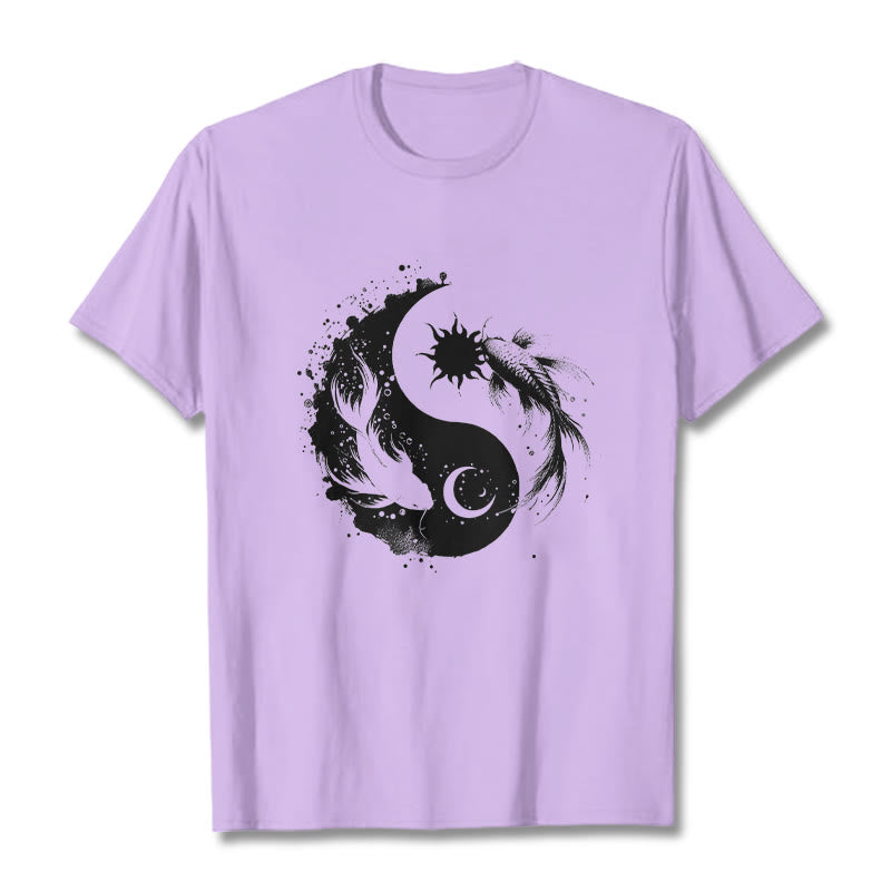 Buddha Stonessun And Moon Yin Yang Koi Pattern Tee T-shirt - Plum - 2XL - image 17