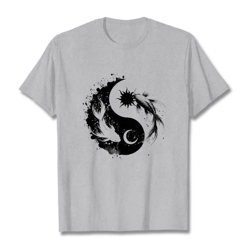 Buddha Stonessun And Moon Yin Yang Koi Pattern Tee T-shirt - LightGrey - 2XL - image 20