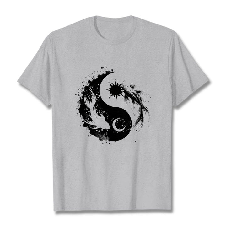 Buddha Stonessun And Moon Yin Yang Koi Pattern Tee T-shirt - LightGrey - 2XL - image 20