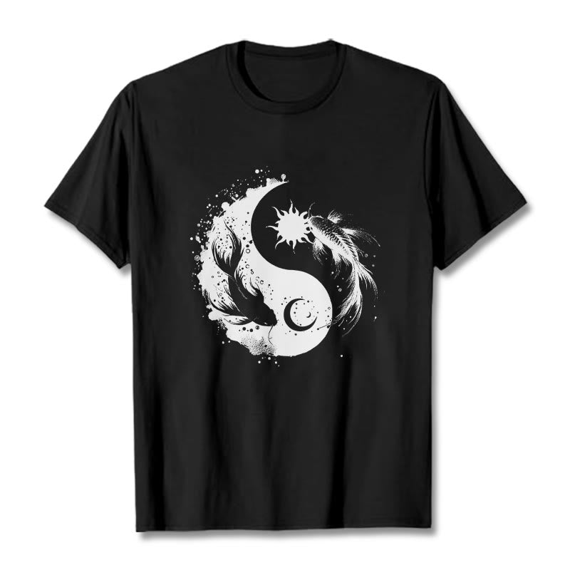 Buddha Stonessun And Moon Yin Yang Koi Pattern Tee T-shirt - Black - 2XL - image 5