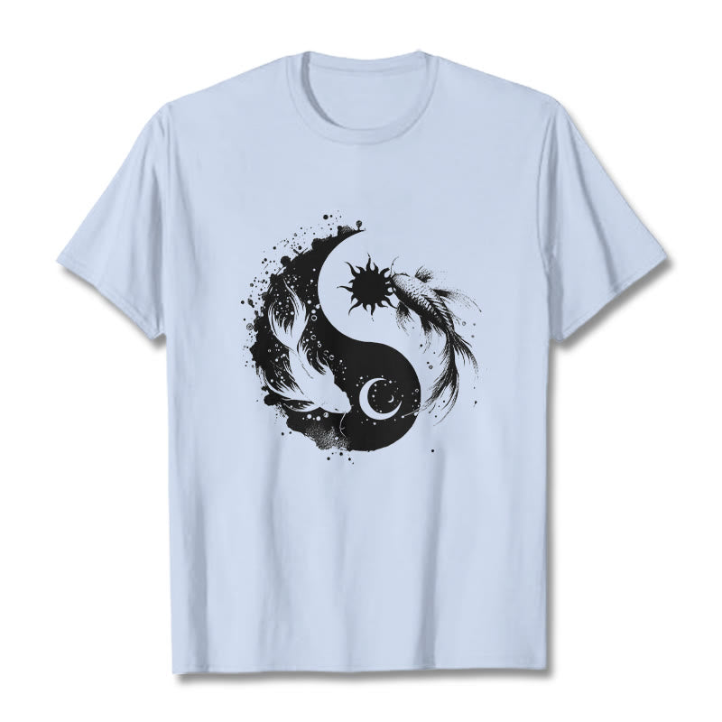 Buddha Stonessun And Moon Yin Yang Koi Pattern Tee T-shirt - LightCyan - 2XL - image 19