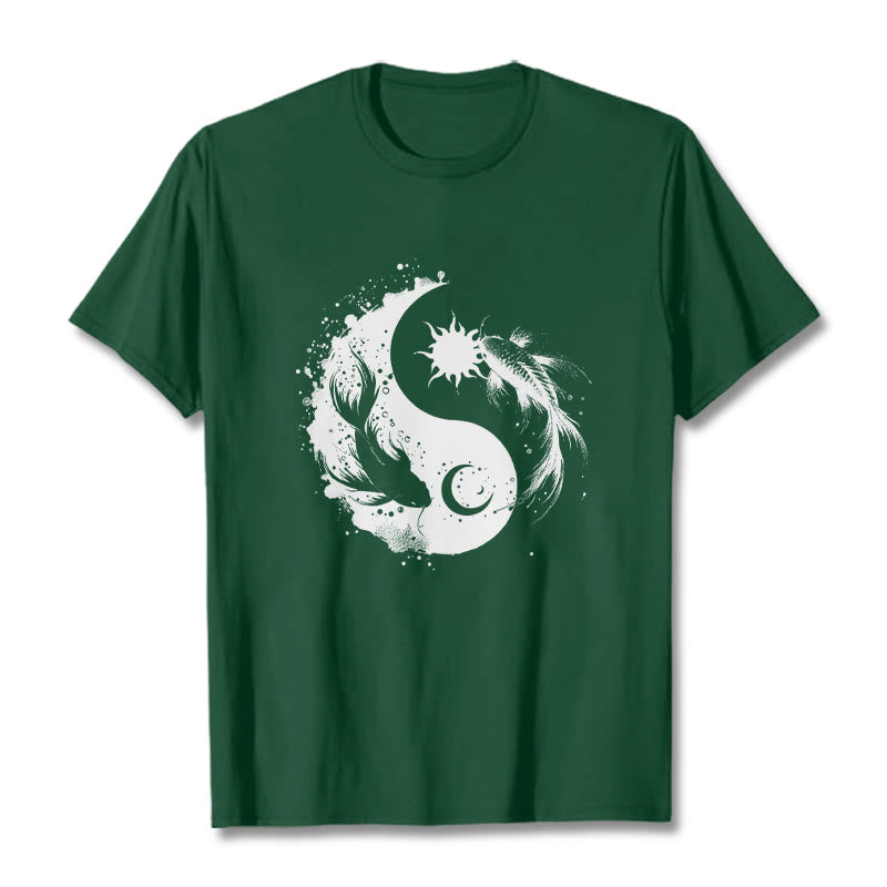 Buddha Stonessun And Moon Yin Yang Koi Pattern Tee T-shirt - ForestGreen - 2XL - image 11