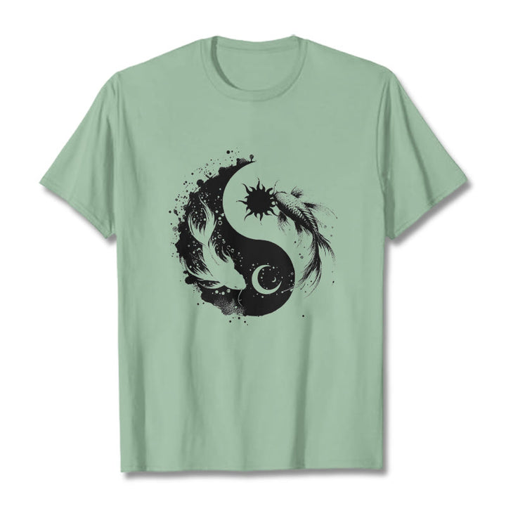 Buddha Stonessun And Moon Yin Yang Koi Pattern Tee T-shirt - PaleGreen - 2XL - image 15