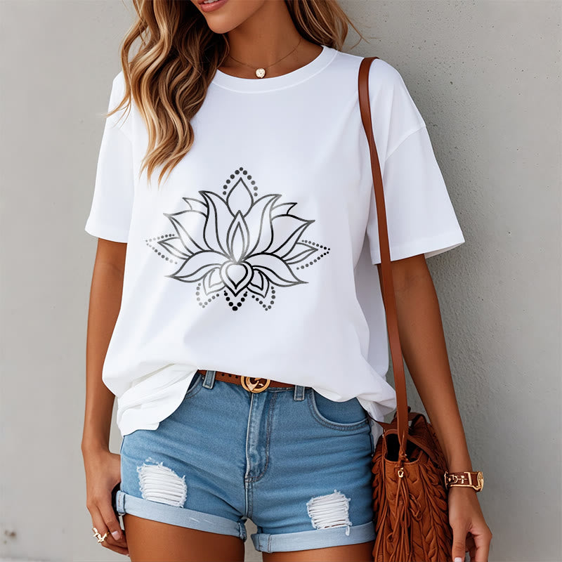 Buddha Stones Lotus Flower Pattern Simple Design Cotton Tee T-Shirt - image 10