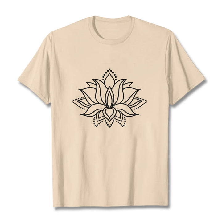 Buddha Stones Lotus Flower Pattern Simple Design Cotton Tee T-Shirt - Bisque - 2XL - image 11