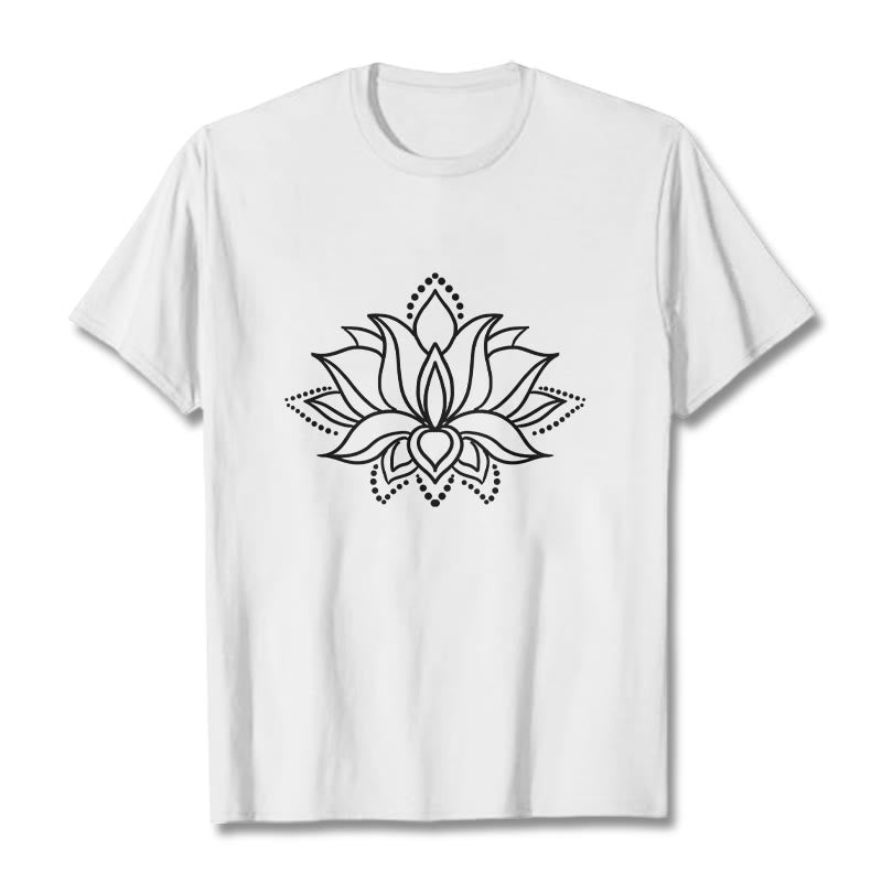 Buddha Stones Lotus Flower Pattern Simple Design Cotton Tee T-Shirt - White - 2XL - image 8