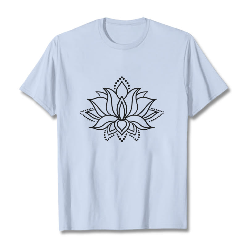 Buddha Stones Lotus Flower Pattern Simple Design Cotton Tee T-Shirt - LightCyan - 2XL - image 19