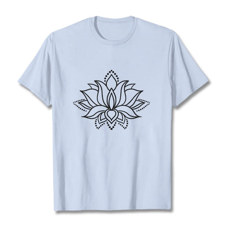Buddha Stones Lotus Flower Pattern Simple Design Cotton Tee T-Shirt - LightCyan - 2XL - image 19