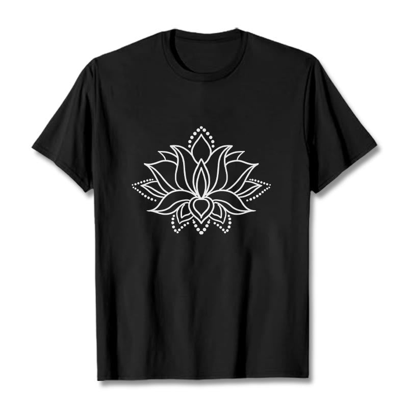 Buddha Stones Lotus Flower Pattern Simple Design Cotton Tee T-Shirt - Black - 2XL - image 4