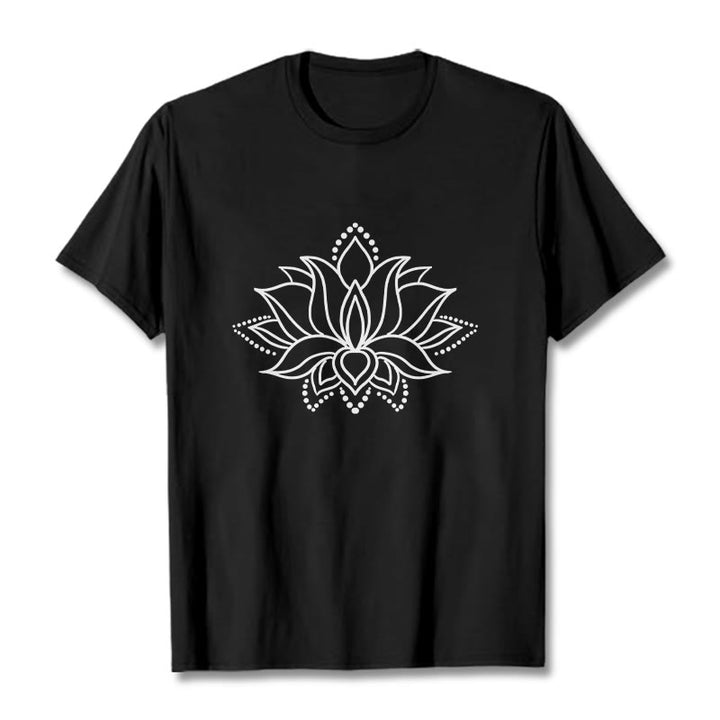 Buddha Stones Lotus Flower Pattern Simple Design Cotton Tee T-Shirt - Black - 2XL - image 4