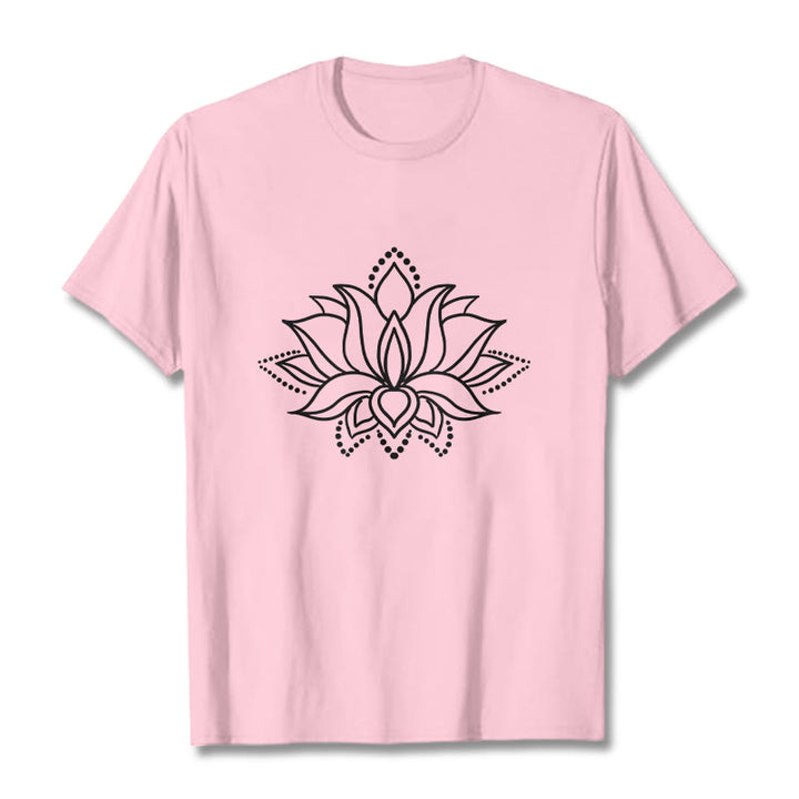 Buddha Stones Lotus Flower Pattern Simple Design Cotton Tee T-Shirt - LightPink - 2XL - image 13