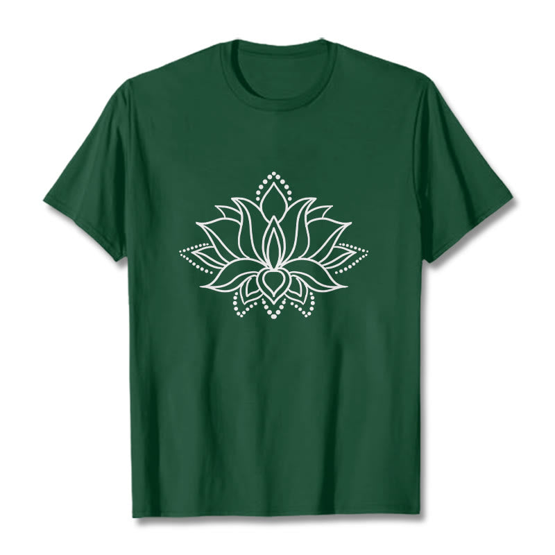 Buddha Stones Lotus Flower Pattern Simple Design Cotton Tee T-Shirt - ForestGreen - 2XL - image 1