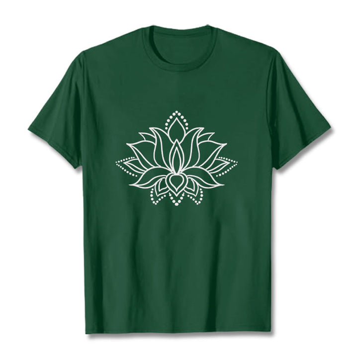 Buddha Stones Lotus Flower Pattern Simple Design Cotton Tee T-Shirt - ForestGreen - 2XL - image 1