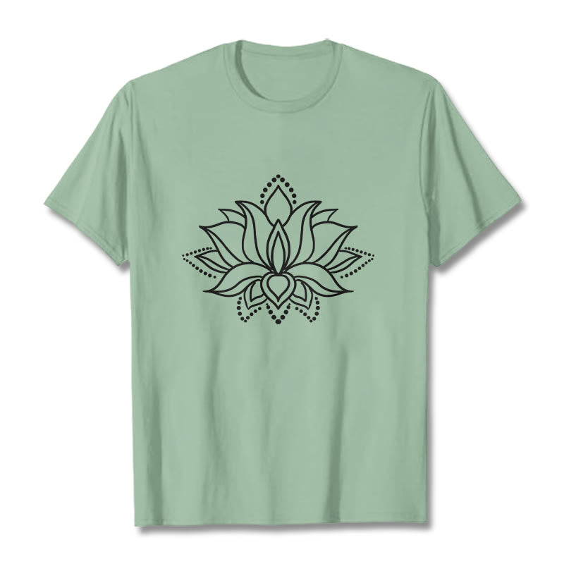 Buddha Stones Lotus Flower Pattern Simple Design Cotton Tee T-Shirt - PaleGreen - 2XL - image 15