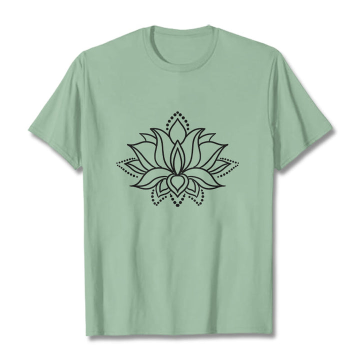 Buddha Stones Lotus Flower Pattern Simple Design Cotton Tee T-Shirt - PaleGreen - 2XL - image 15