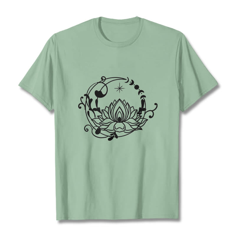 Buddha Stones Simple Design Lotus Flower Moon Flowing Vines Pattern Cotton Tee T-shirt - PaleGreen - 2XL - image 15