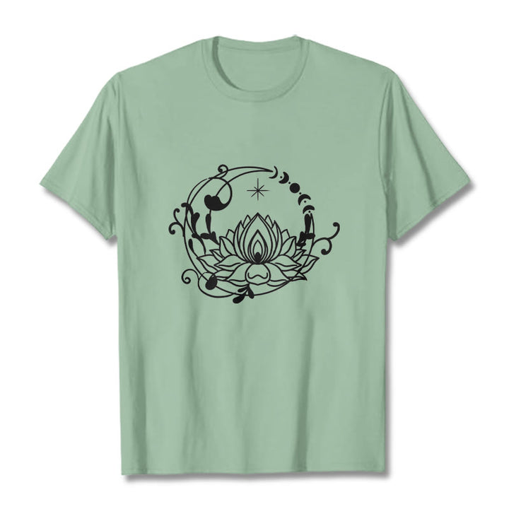Buddha Stones Simple Design Lotus Flower Moon Flowing Vines Pattern Cotton Tee T-shirt - PaleGreen - 2XL - image 15