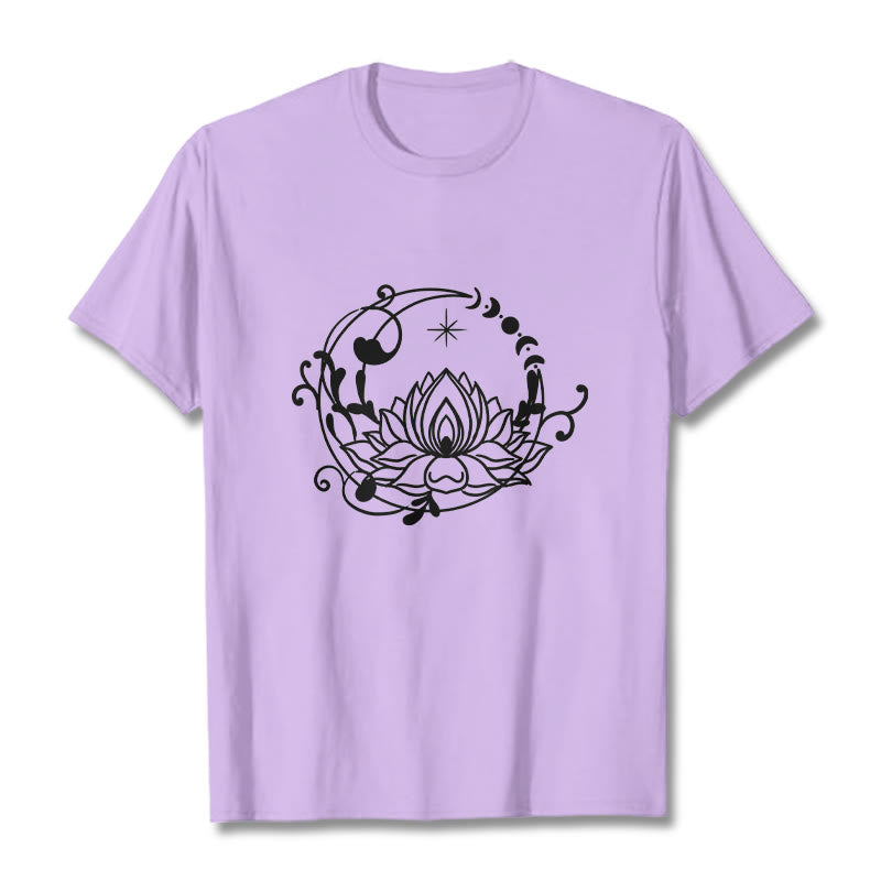 Buddha Stones Simple Design Lotus Flower Moon Flowing Vines Pattern Cotton Tee T-shirt - Plum - 2XL - image 17