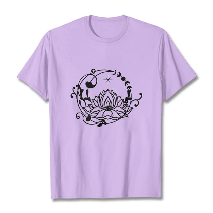 Buddha Stones Simple Design Lotus Flower Moon Flowing Vines Pattern Cotton Tee T-shirt - Plum - 2XL - image 17