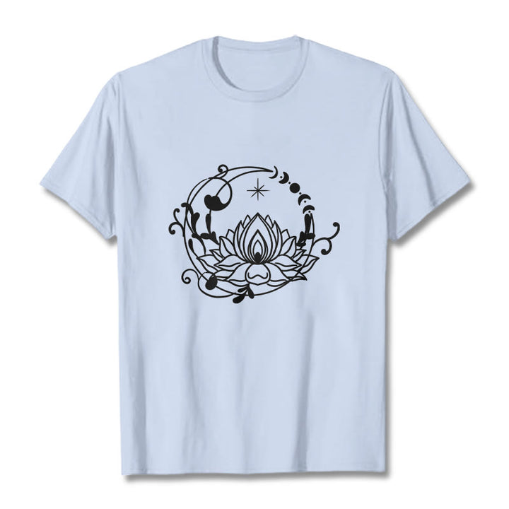 Buddha Stones Simple Design Lotus Flower Moon Flowing Vines Pattern Cotton Tee T-shirt - LightCyan - 2XL - image 19
