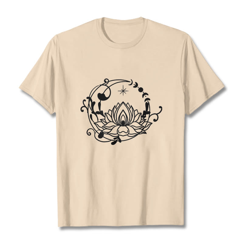 Buddha Stones Simple Design Lotus Flower Moon Flowing Vines Pattern Cotton Tee T-shirt - Bisque - 2XL - image 9