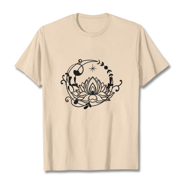 Buddha Stones Simple Design Lotus Flower Moon Flowing Vines Pattern Cotton Tee T-shirt - Bisque - 2XL - image 9