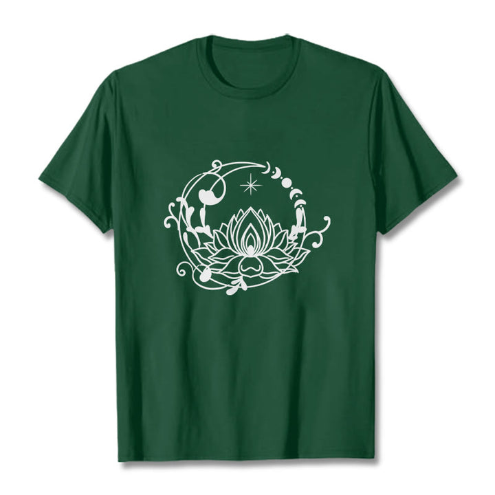 Buddha Stones Simple Design Lotus Flower Moon Flowing Vines Pattern Cotton Tee T-shirt - ForestGreen - 2XL - image 11