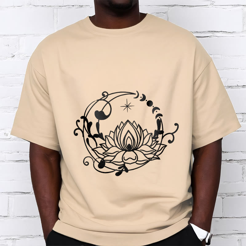Buddha Stones Simple Design Lotus Flower Moon Flowing Vines Pattern Cotton Tee T-shirt - image 10