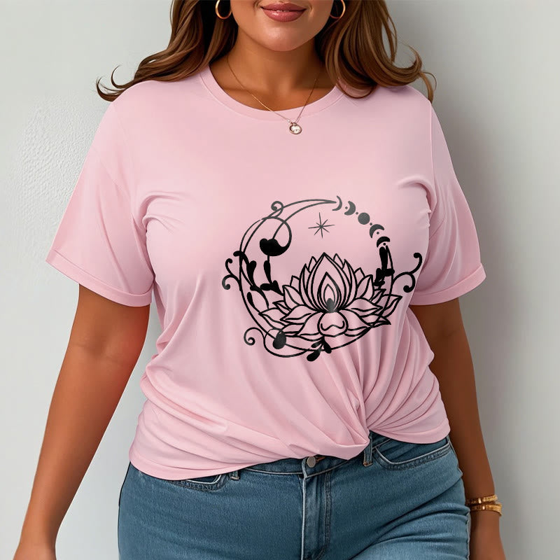 Buddha Stones Simple Design Lotus Flower Moon Flowing Vines Pattern Cotton Tee T-shirt - image 14