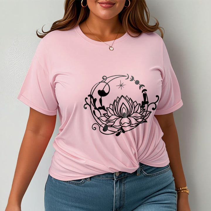 Buddha Stones Simple Design Lotus Flower Moon Flowing Vines Pattern Cotton Tee T-shirt - image 14