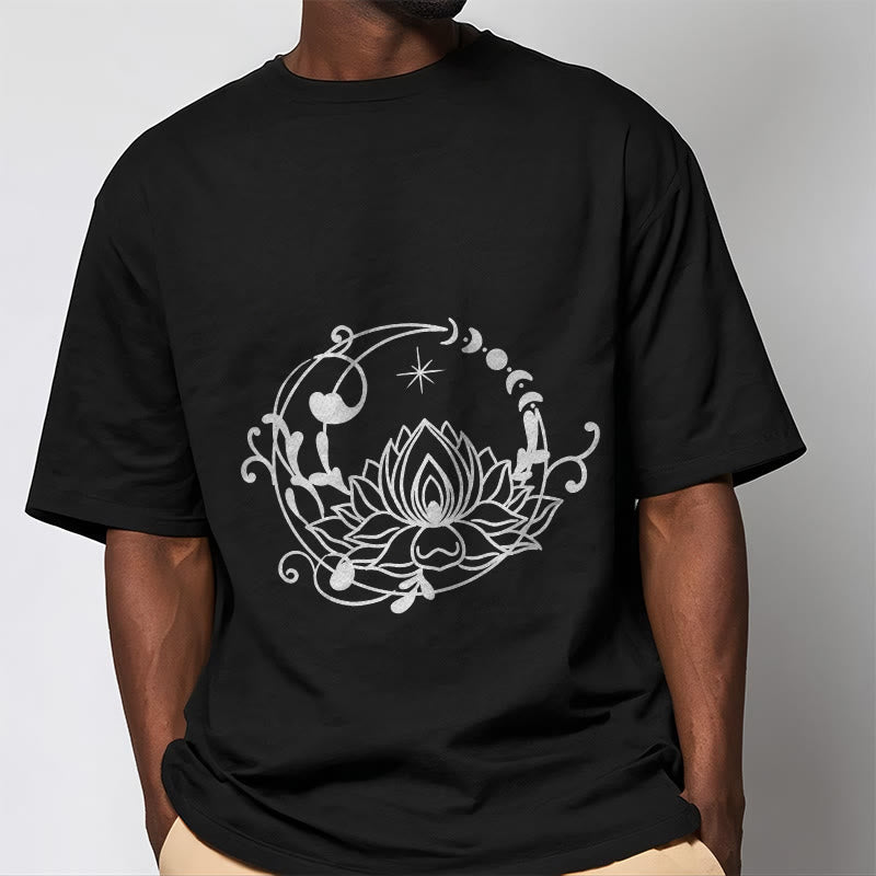 Buddha Stones Simple Design Lotus Flower Moon Flowing Vines Pattern Cotton Tee T-shirt - image 6