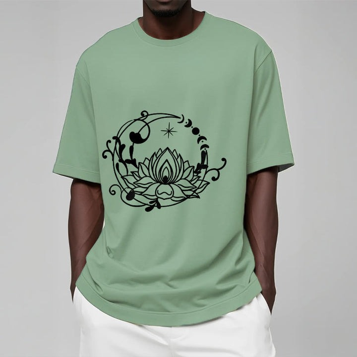 Buddha Stones Simple Design Lotus Flower Moon Flowing Vines Pattern Cotton Tee T-shirt - image 16