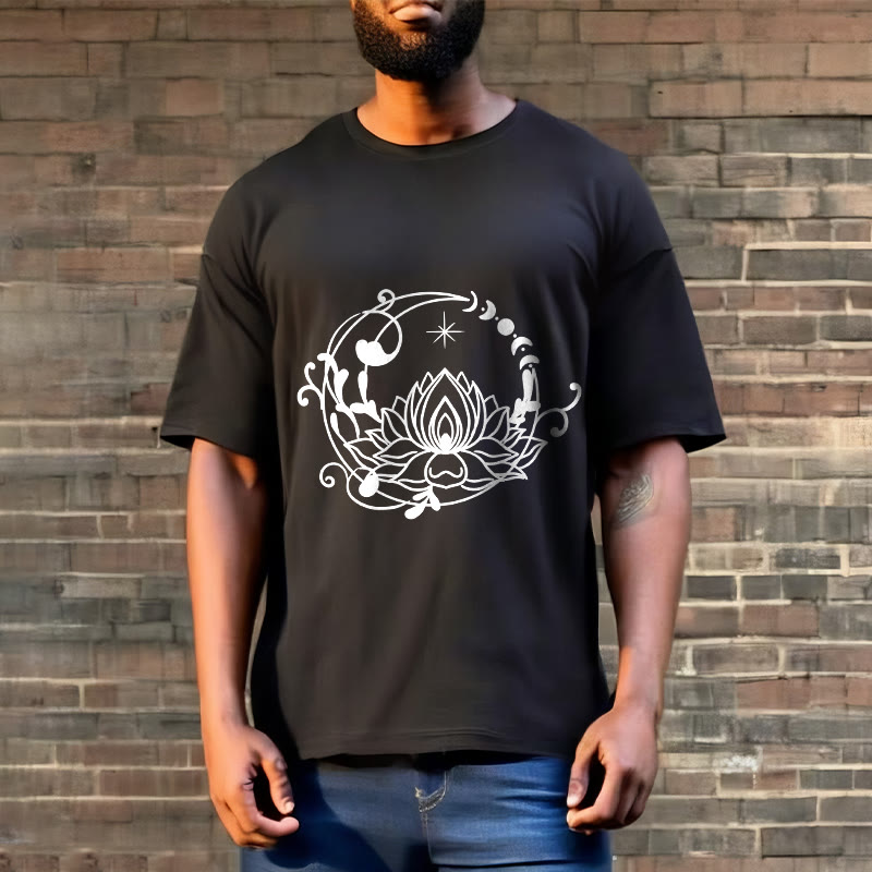 Buddha Stones Simple Design Lotus Flower Moon Flowing Vines Pattern Cotton Tee T-shirt - image 7