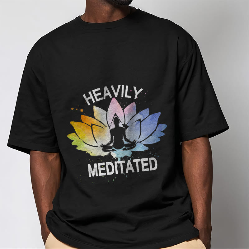 Buddha Stones Colorful Lotus Flower Meditation Figure Pattern Cotton Tee T-shirt - image 2