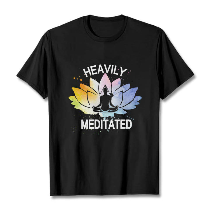 Buddha Stones Colorful Lotus Flower Meditation Figure Pattern Cotton Tee T-shirt - Black - 2XL - image 1