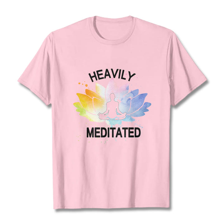 Buddha Stones Colorful Lotus Flower Meditation Figure Pattern Cotton Tee T-shirt - LightPink - 2XL - image 13