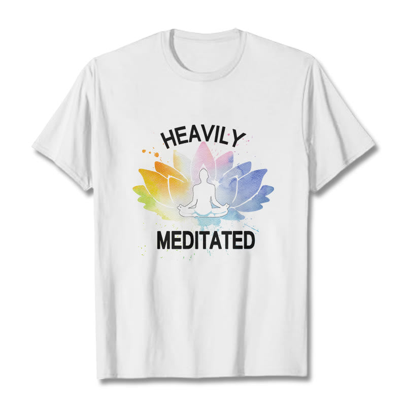 Buddha Stones Colorful Lotus Flower Meditation Figure Pattern Cotton Tee T-shirt - White - 2XL - image 6