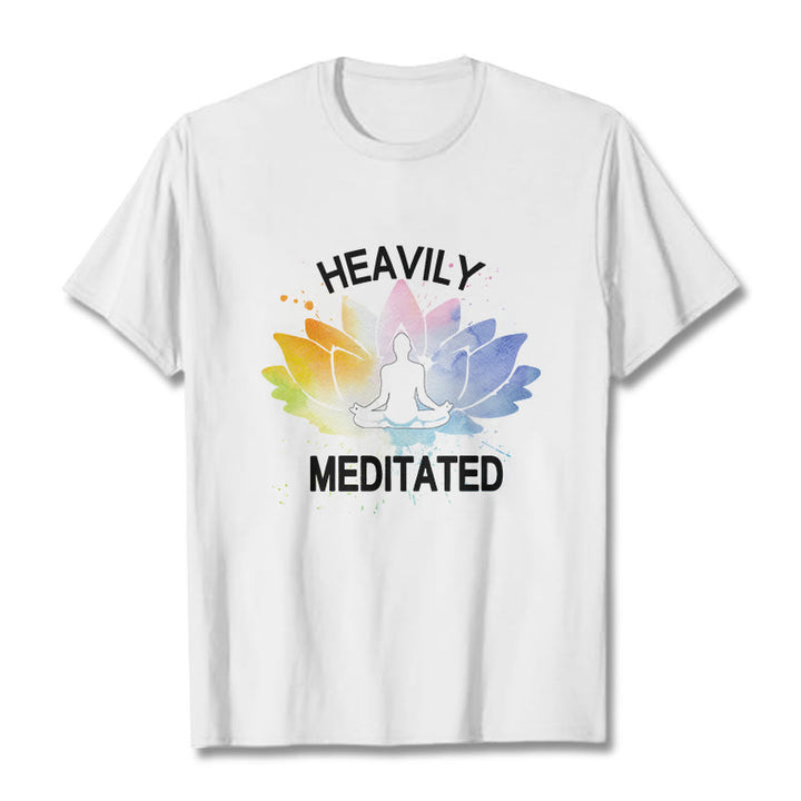 Buddha Stones Colorful Lotus Flower Meditation Figure Pattern Cotton Tee T-shirt - White - 2XL - image 6