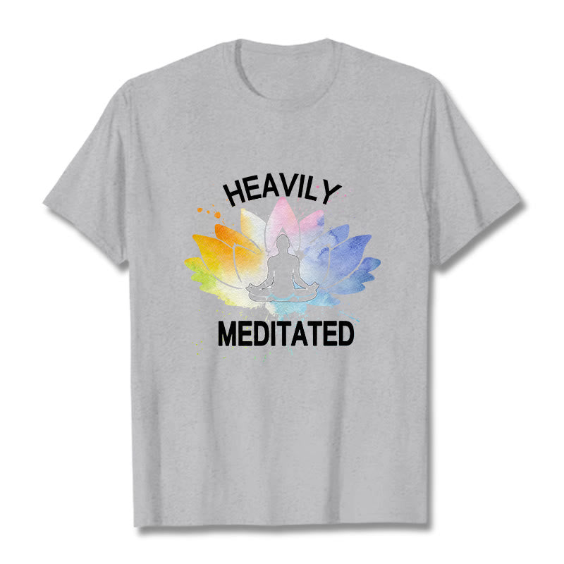 Buddha Stones Colorful Lotus Flower Meditation Figure Pattern Cotton Tee T-shirt - LightGrey - 2XL - image 20