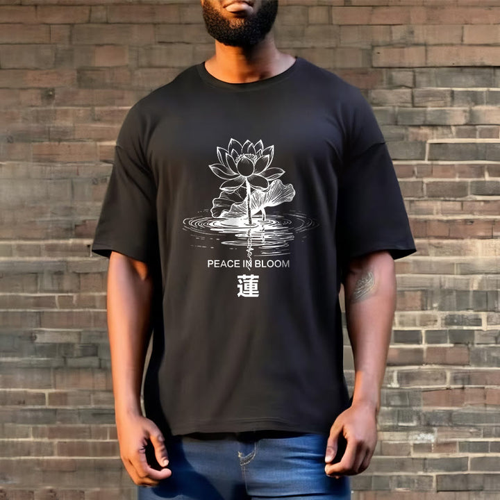 Buddha Stones Lotus Flower Lotus Leaf Ripple Pattern Tee Cotton T-shirt - image 3