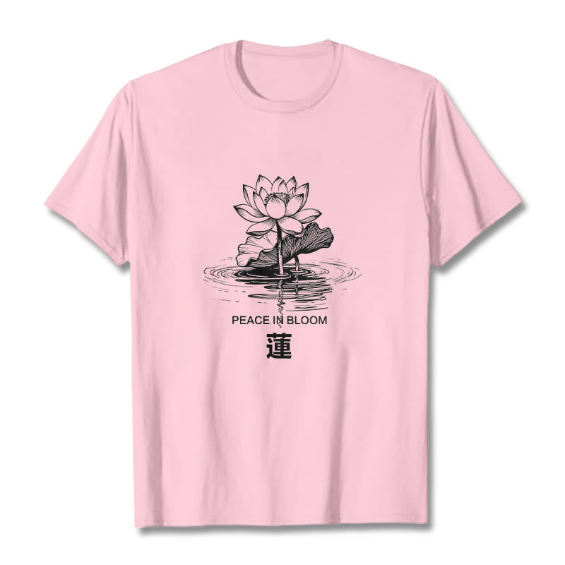 Buddha Stones Lotus Flower Lotus Leaf Ripple Pattern Tee Cotton T-shirt - LightPink - 2XL - image 13