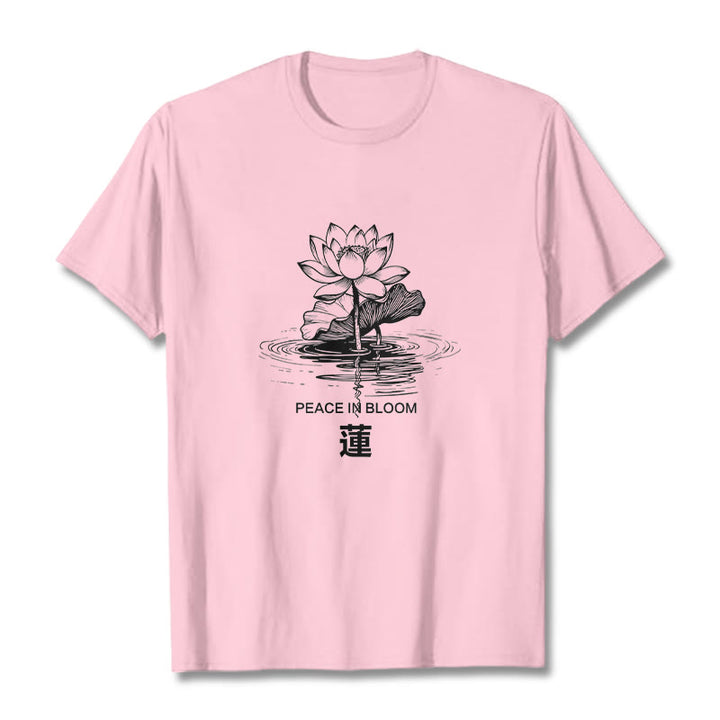 Buddha Stones Lotus Flower Lotus Leaf Ripple Pattern Tee Cotton T-shirt - LightPink - 2XL - image 13