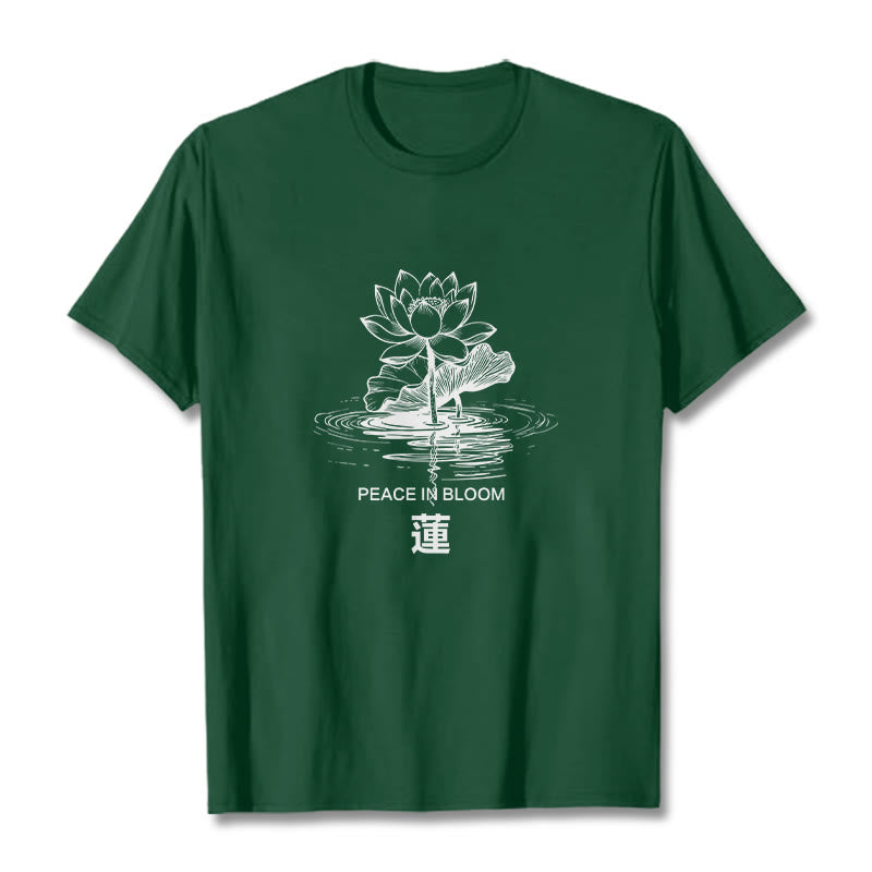 Buddha Stones Lotus Flower Lotus Leaf Ripple Pattern Tee Cotton T-shirt - ForestGreen - 2XL - image 11