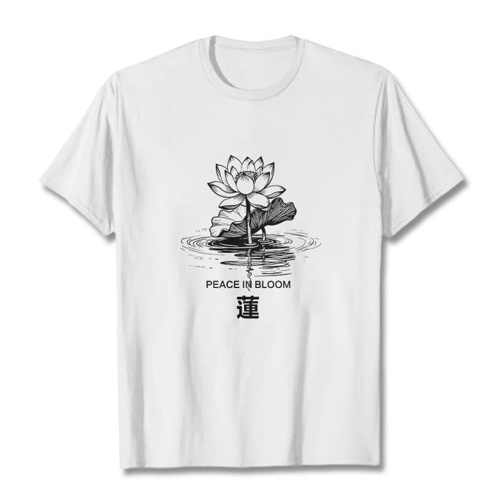 Buddha Stones Lotus Flower Lotus Leaf Ripple Pattern Tee Cotton T-shirt - White - 2XL - image 6