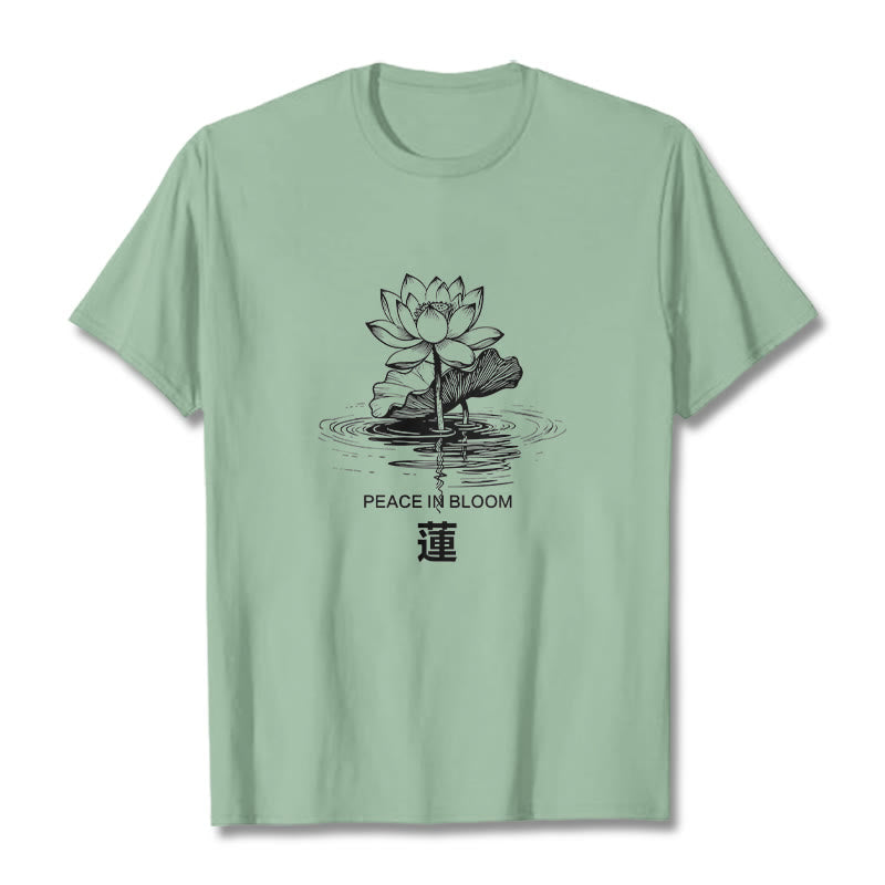 Buddha Stones Lotus Flower Lotus Leaf Ripple Pattern Tee Cotton T-shirt - PaleGreen - 2XL - image 15