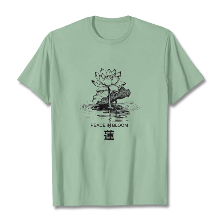 Buddha Stones Lotus Flower Lotus Leaf Ripple Pattern Tee Cotton T-shirt - PaleGreen - 2XL - image 15