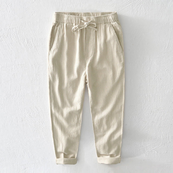 Buddha Stones Casual Solid Color Simple Design Drawstring Ramie Linen Men's Pants With Pockets - LightGoldenrodYellow - US/UK/AU44,EU54 (4XL) - image 0